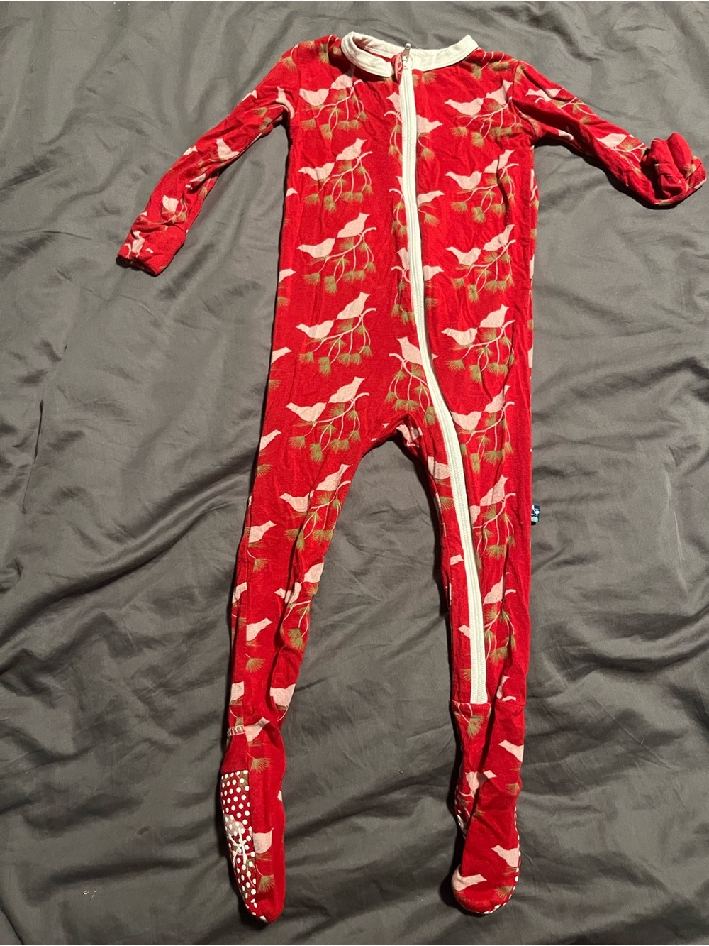 Kickee Pants Red Bird-Print Footed One-Piece Zipper Pajamas